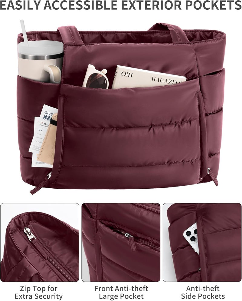 Bagstellar Puffer Tote Bag for Women, Lightweight Puffy Work Handbag Teacher Nurse Quilted Shoulder Bag for School Travel Gym | Cloud Bag w/ Zipper, Daily College Bags, 15.6" Computer Bag, Clinical Nursing Bag, 40 OZ Tumbler Holder, Ideal Gift for Women - Image 4